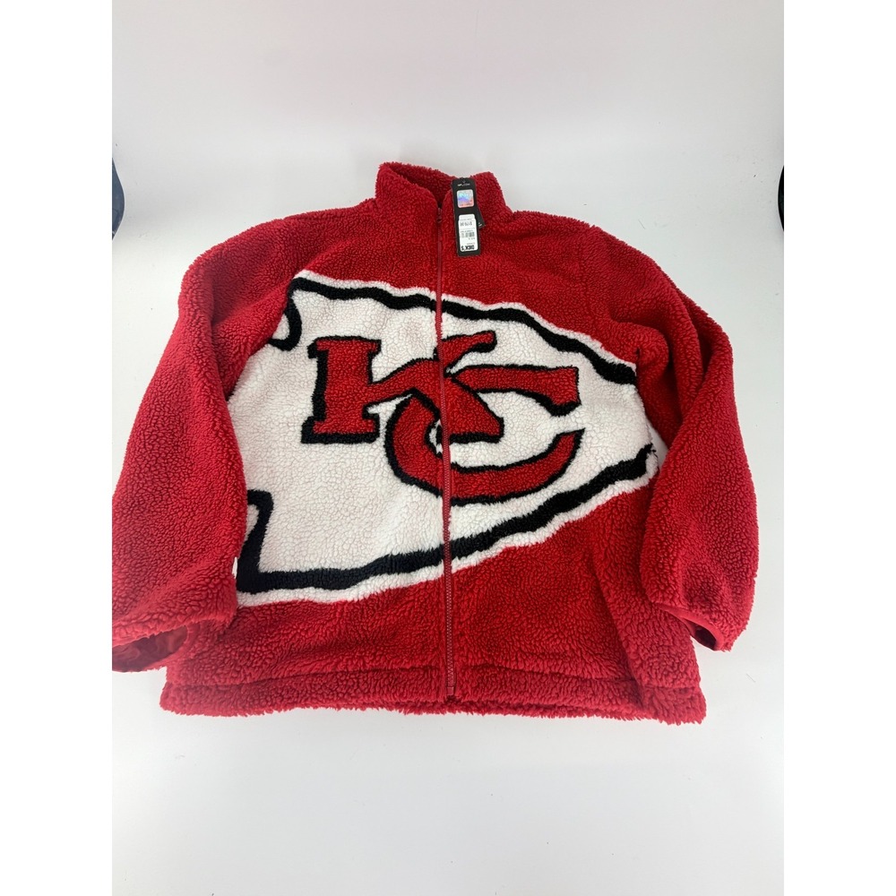 Kansas City Chiefs Men's Red Big Logo Sherpa Jacket Chalk Line New Size XL